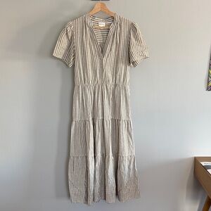 Striped Tan Tiered Midi Dress